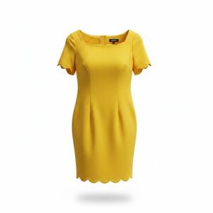 Glamour Sheath Dress Womens Size 8 Yellow Excellent Scalloped Hem Short Sleeve